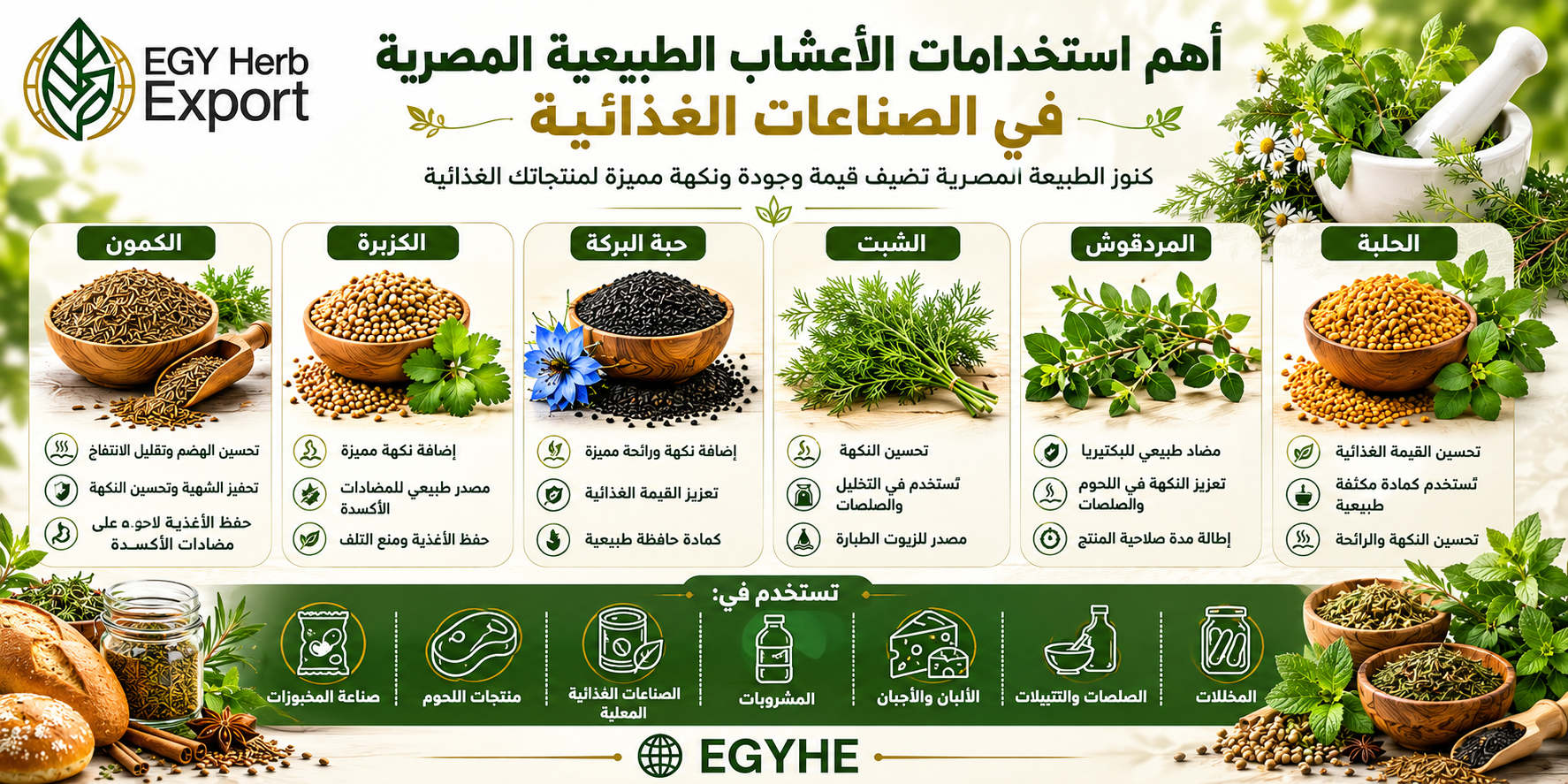 The Most Important Uses of Egyptian Natural Herbs in the Food Industry