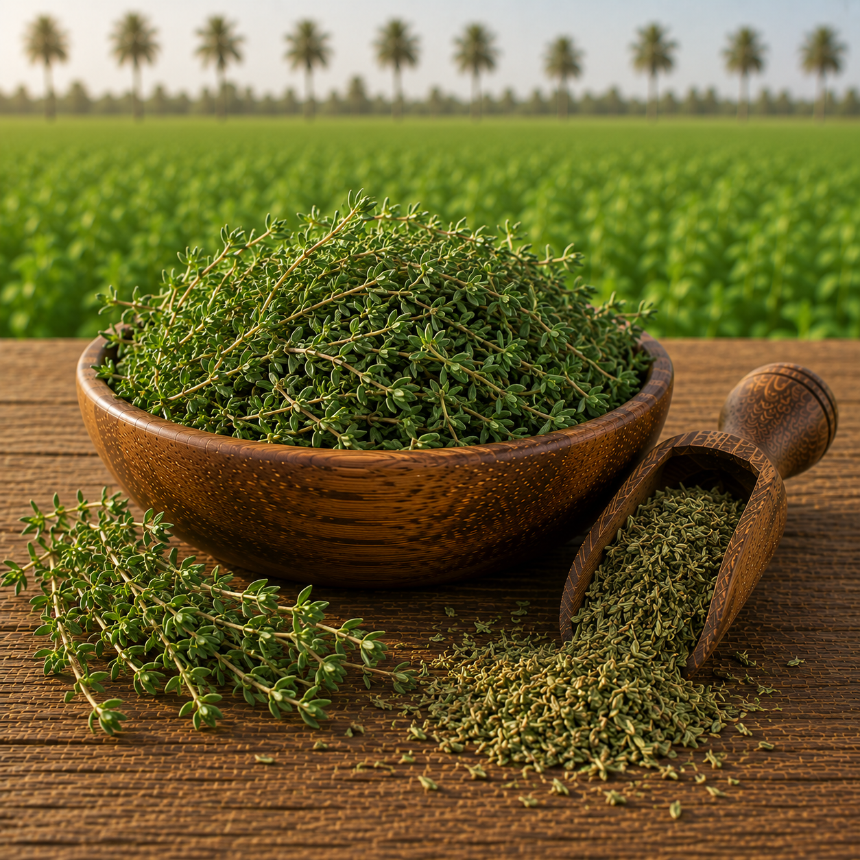 Egyptian dried thyme bulk export — high thymol Thymus vulgaris from Sinai and Nile Delta farms