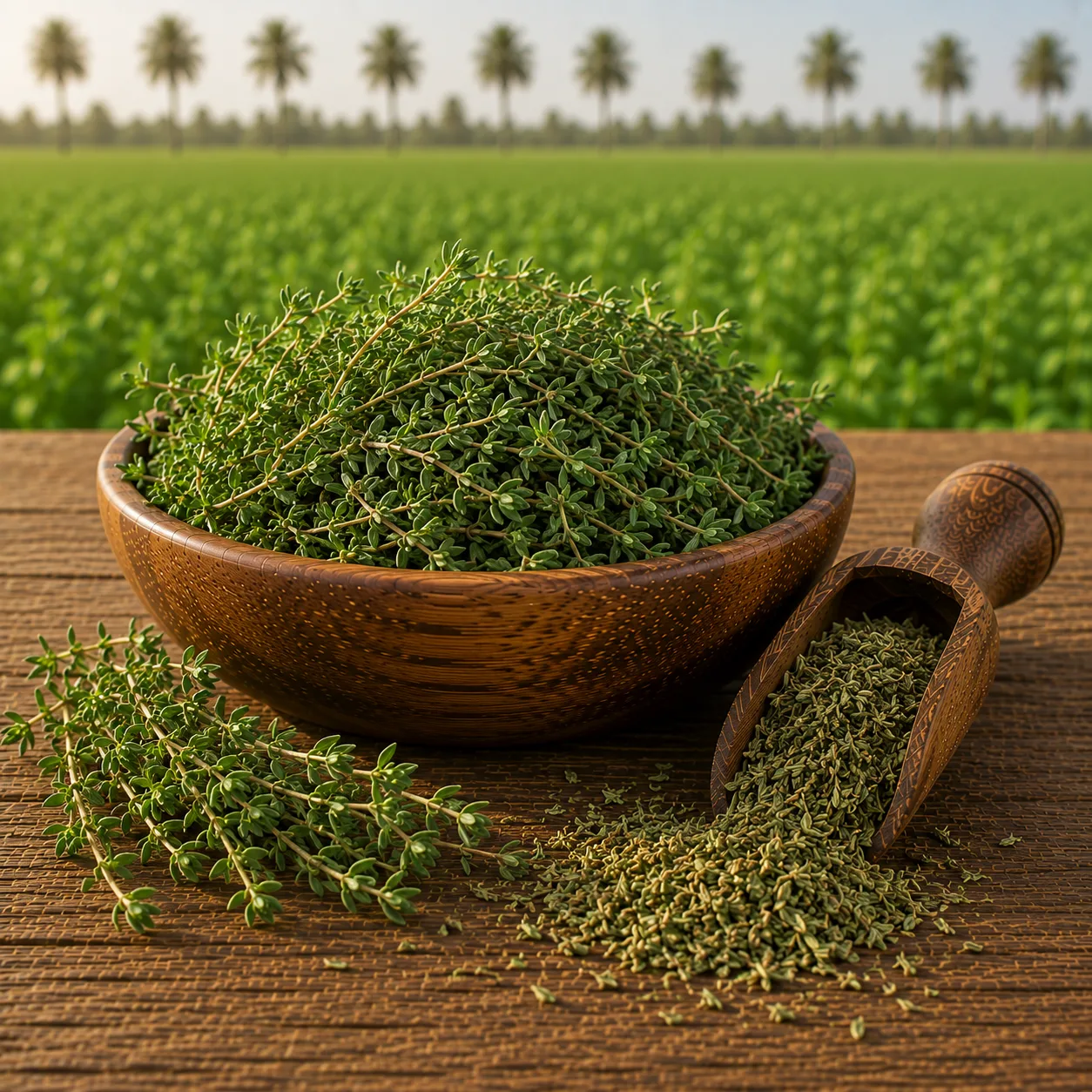 Egyptian dried thyme bulk export — high thymol Thymus vulgaris from Sinai and Nile Delta farms